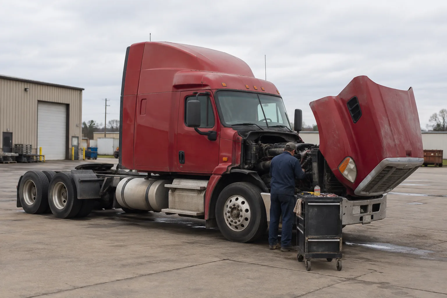 Generated illustration of a mobile mechanic working beside a parked vehicle in a West Baton Rouge setting